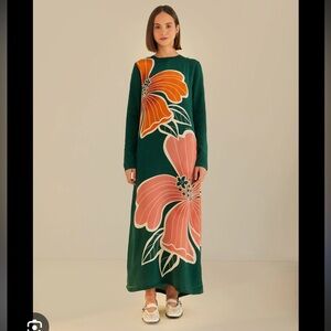 FARM Rio Honolulu Green Maxi Dress with Pink and Orange Floral Print XS